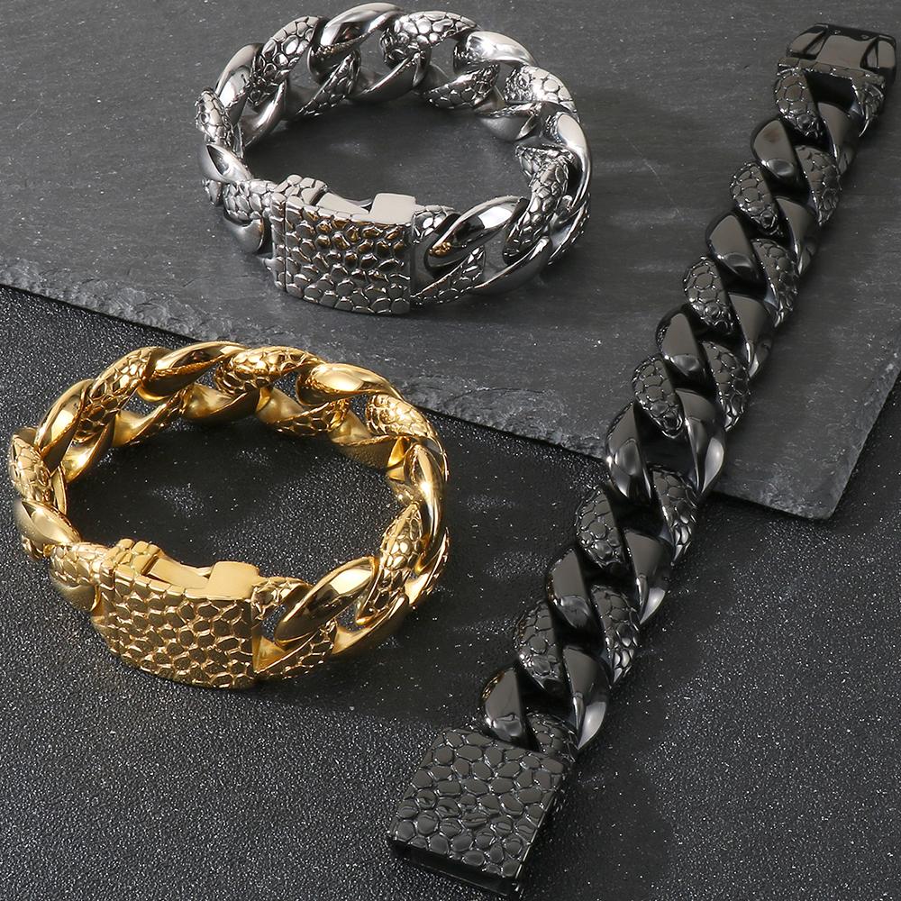 25 мм толстый браслет из кубинских звеньев в виде змеи для мужчин, прочный браслет из нержавеющей стали в стиле хип-хоп, мужские 9,06-дюймовые байкерские панк-ювелирные изделия, подарки