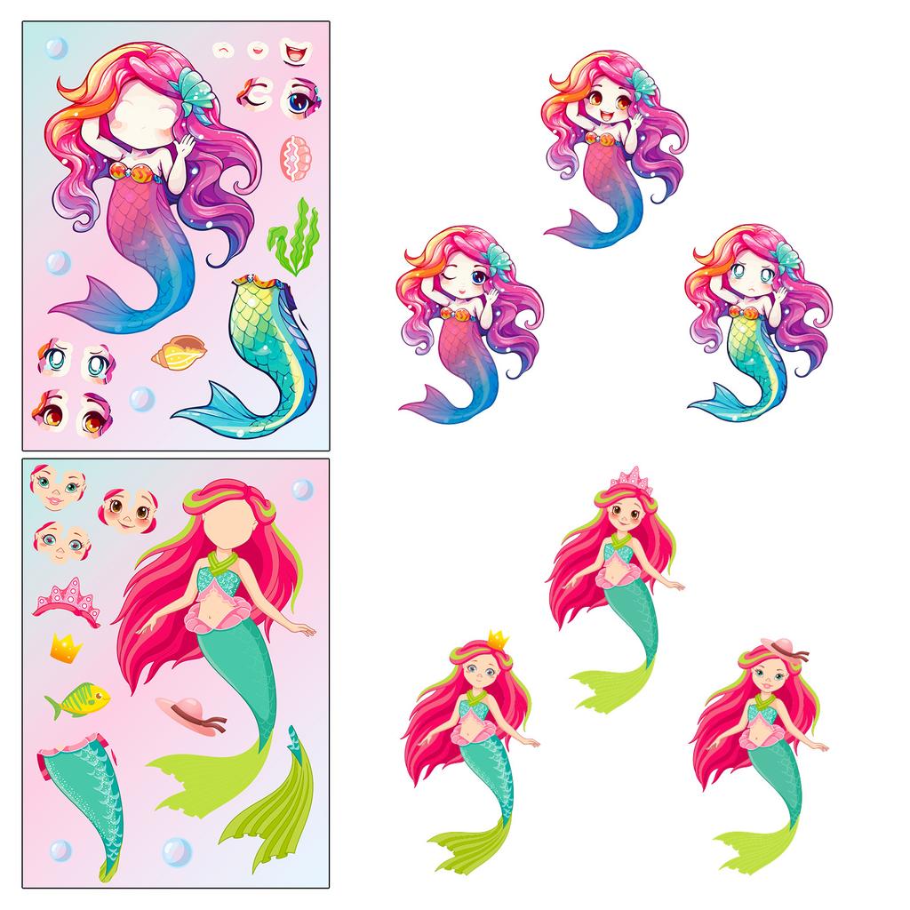 6 Photos/pack Cartoon Little Mermaid Dress and Expression Collage DIY Decorative Face Change Stickers