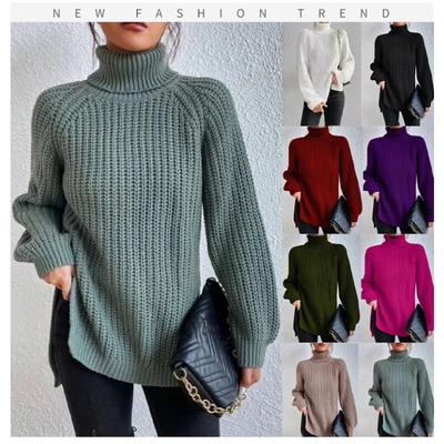 Осенне-зимняя новая трикотажная рубашка с высоким воротником средней длины со вставными плечевыми рукавами, мягкий и удобный женский воротник
