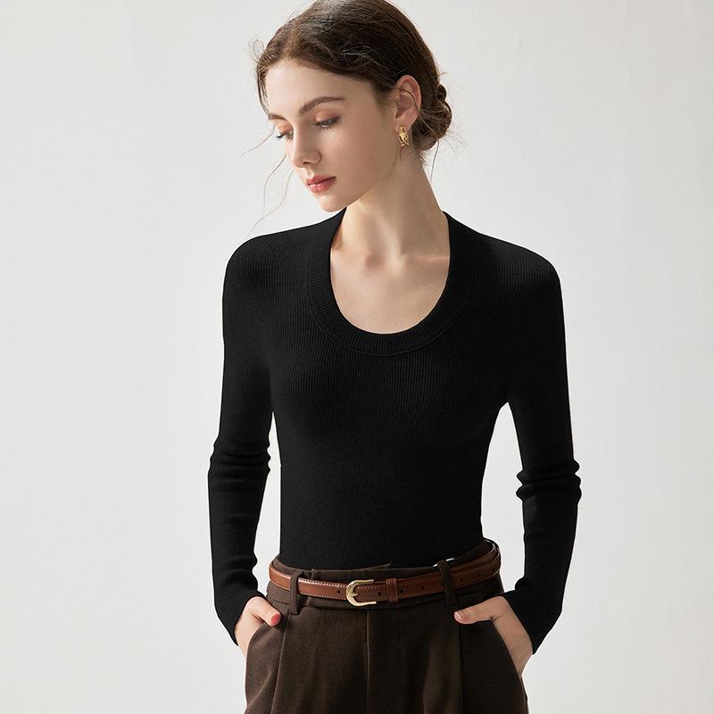 V-neck Women's Slim-fit Cashmere Sweater - 2026 Autumn/Winter Ribbed Elegant Solid Color Pullover