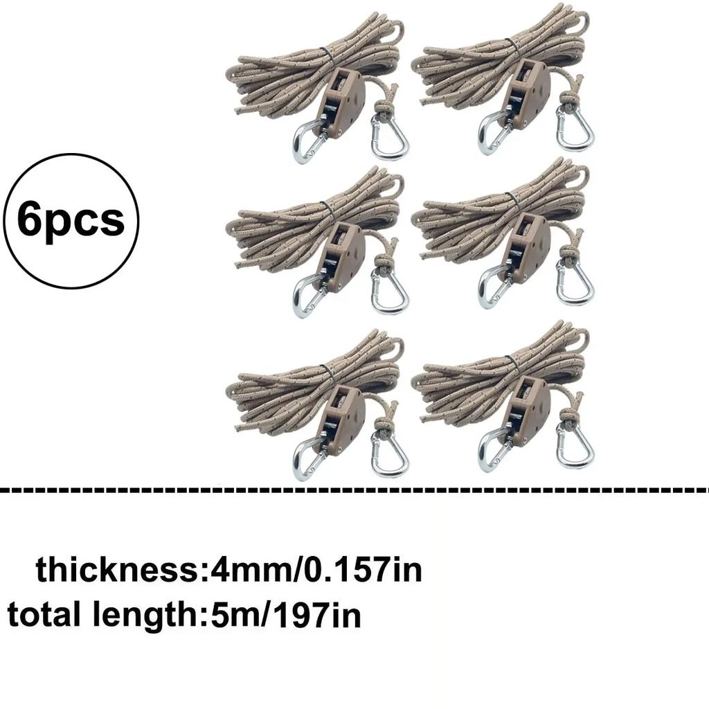 6pcs High Visibility Reflective Camping Rope Tie Down Kit with Pulley Tensioner for Secure Tent Awning Fastening Outdoor