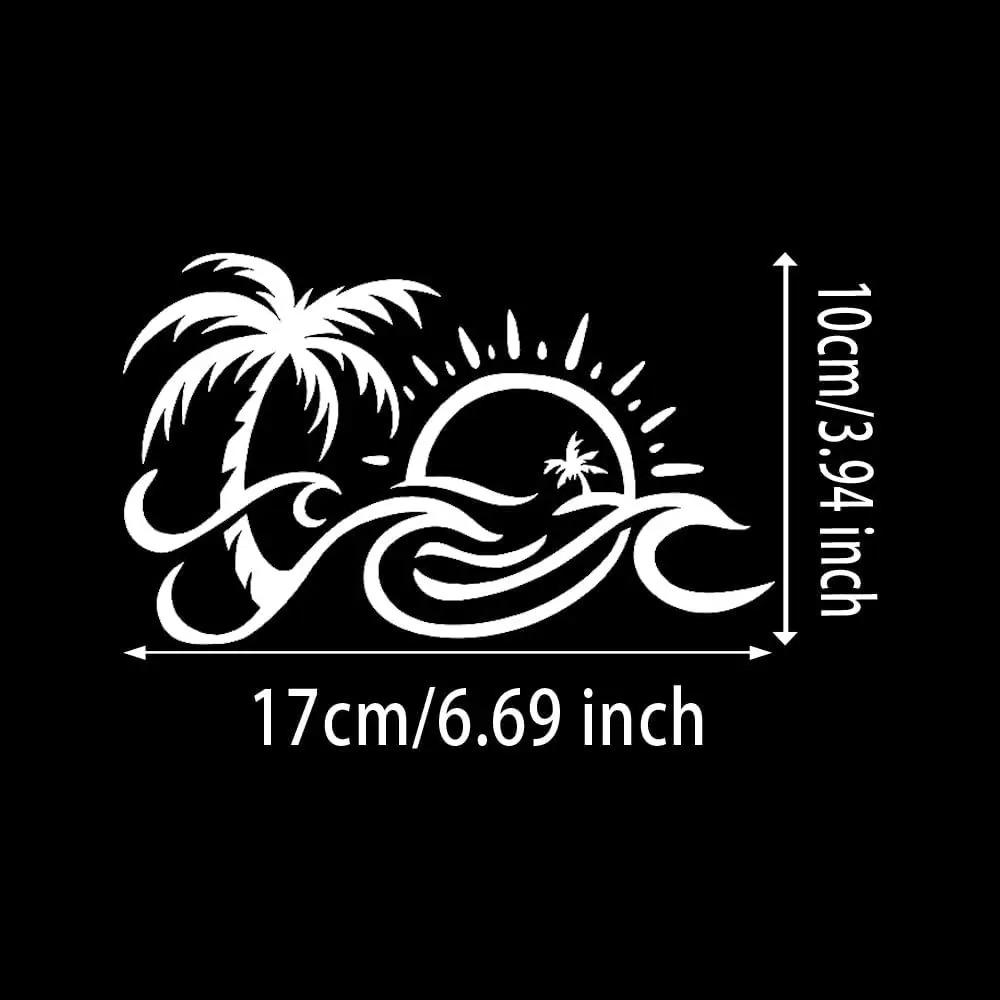 Наклейка 'Тропическая пальма, солнечная волна' 1 шт., Водонепроницаемая прочная виниловая наклейка для окна автомобиля, бампера, ноутбука