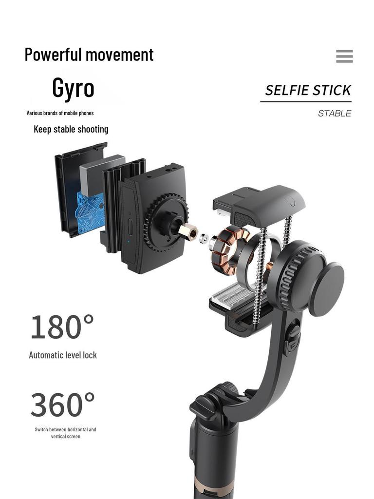 Q08 Bluetooth Selfie Stick: Anti-shake Gimbal, Mini Phone Holder, Desktop Tripod