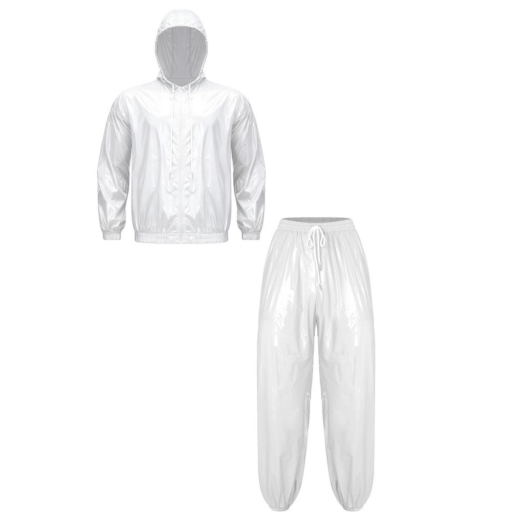 Men’s Outdoor Waterproof Suit Hooded Windbreaker Jacket Front Zipper and Sweatpants for Trail Fishing Workout Exercise