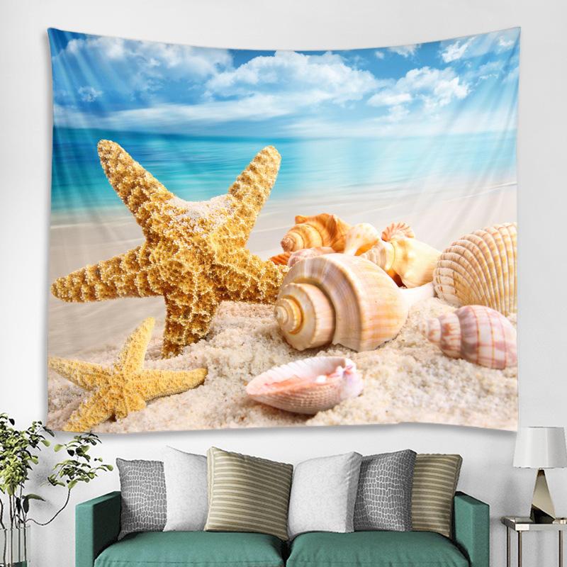 Ocean Beach Tapestry Starfish and Shell Polyester Wall Hanging Living Room Bedroom Home Decoration