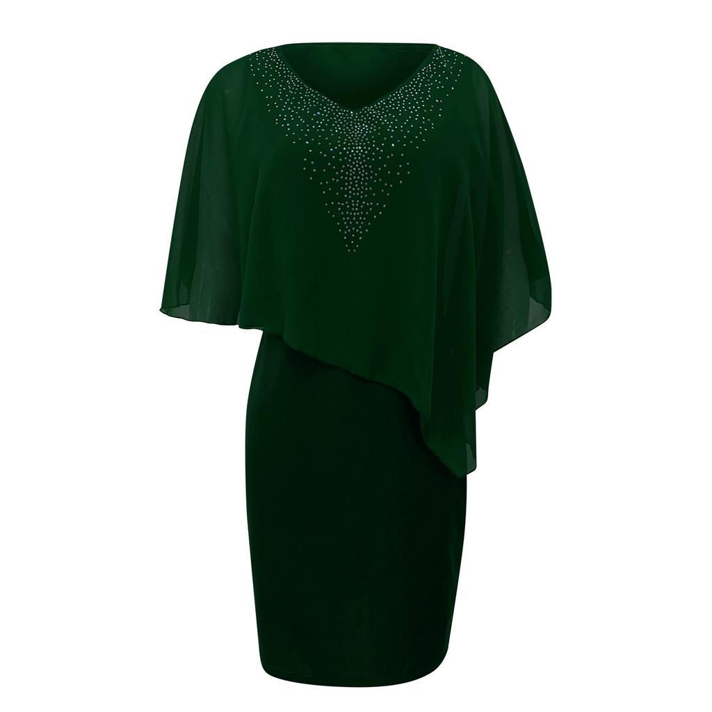 Женское платье больших размеров с V-образным вырезом, асимметричное платье с ягодицами, шифоновое платье с блестками(S-5XL)