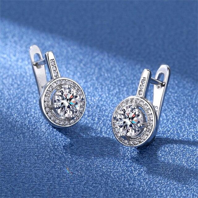 New 925 Sterling Silver Women Earrings Fashion Round Shape High Quality Zircon Pair Ear Studs Earring Jewelry Festival Gift