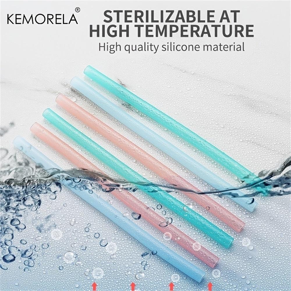 6PCS Reusable Food Grade Transparent Bendable Silicone Straws Straight Drinking Straw With Cleaning Brush Set Party Accessory