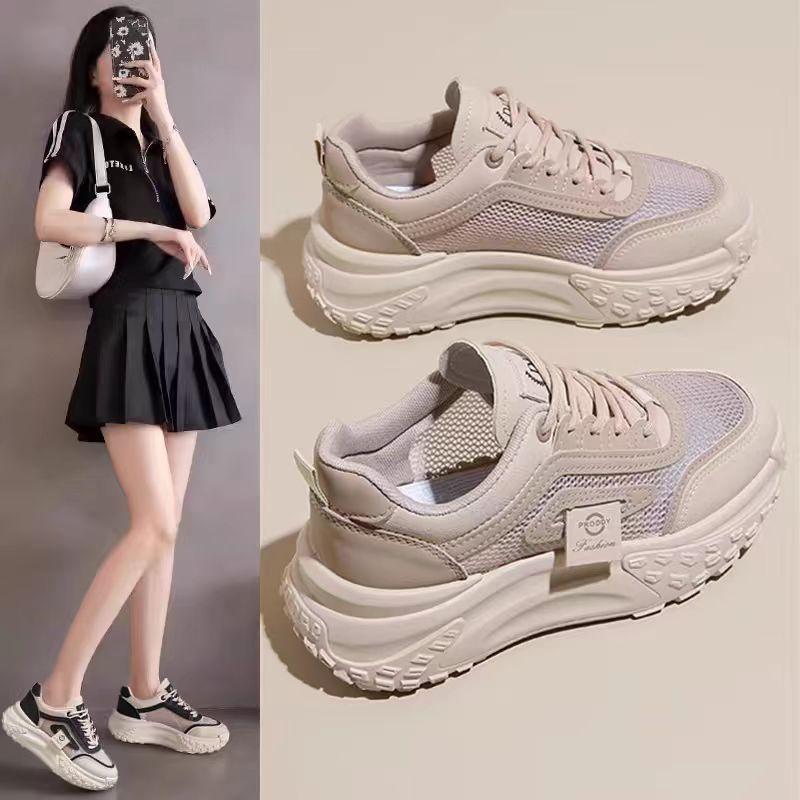 Women's Shoes New Versatile Single Mesh Sneakers Students Platform Dad Shoes Summer Hollow Out Maternity Shoes