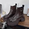 Женские зимние ботинки «Челси» на платформе и щиколотке, теплые плюшевые кожаные туфли на высоком каблуке, зимняя мода 2025 года, повседневная обувь в стиле ретро, Botas Mujer