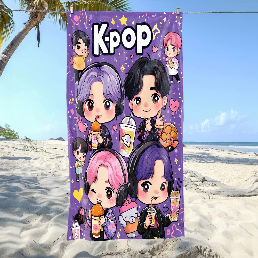 1 шт. Пляжное полотенце K-pop Идол Экстра Большое Быстросохнущее Микрофибра Не Прилипает Песок Впитывающее для Бассейна Путешествий Йоги 2D Плоская Печать Стираемое