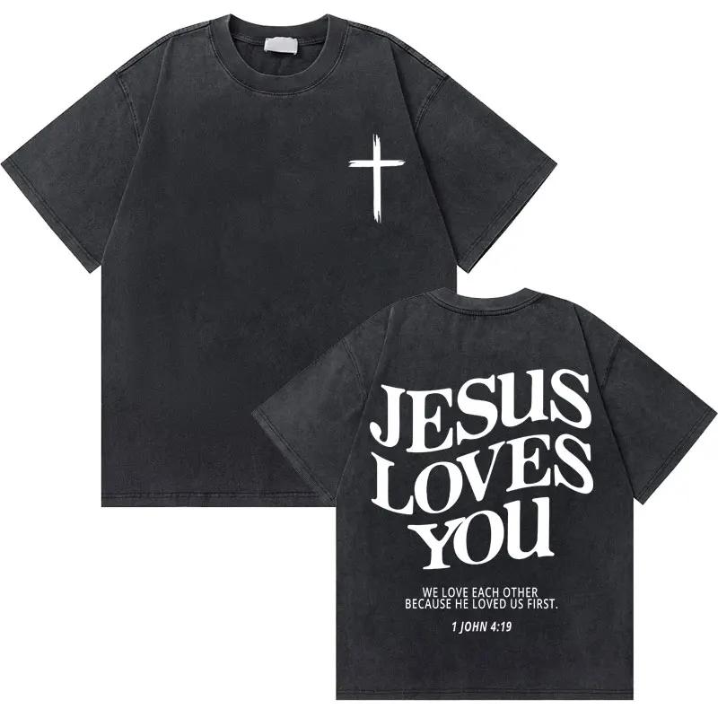 Washed Vintage Christian Jesus Graphic Tshirt Male High Quality Cotton Tshirts Men Hip Hop Gothic Oversized T Shirt Streetwear