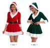 Рождественский костюм Санты для женщин, карнавальный набор, с капюшоном и V-образным вырезом (Красный зеленый), Сексуальное праздничное платье для острой девушки с поясом