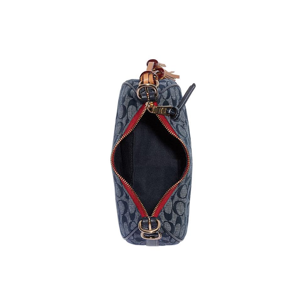 Coach Kleo 21 Classic Monogram Fabric Fringe Decoration Half Moon Bag Women Handbags Denim-Blue C8163-IMDEI