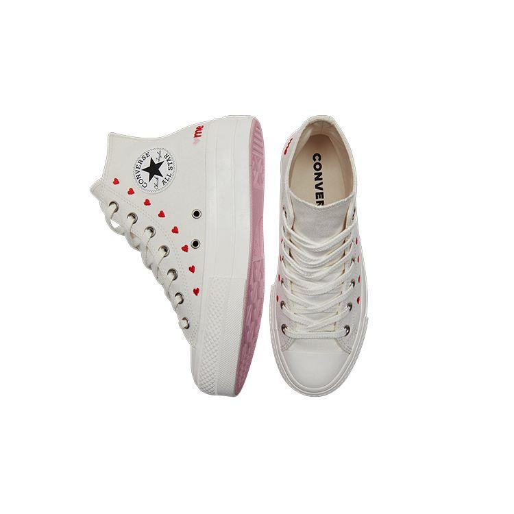 Converse Chuck Taylor All Star Lift Platform с высокими вышитыми сердечками — белые женские кроссовки винтаж-белый университетский красный A01599C