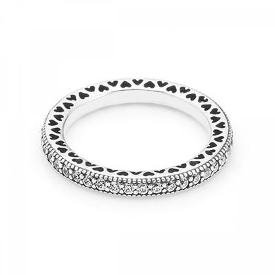Pandora 190963cz Кольцо Серебряное с Полоской 'Signature Sparkling Heart'