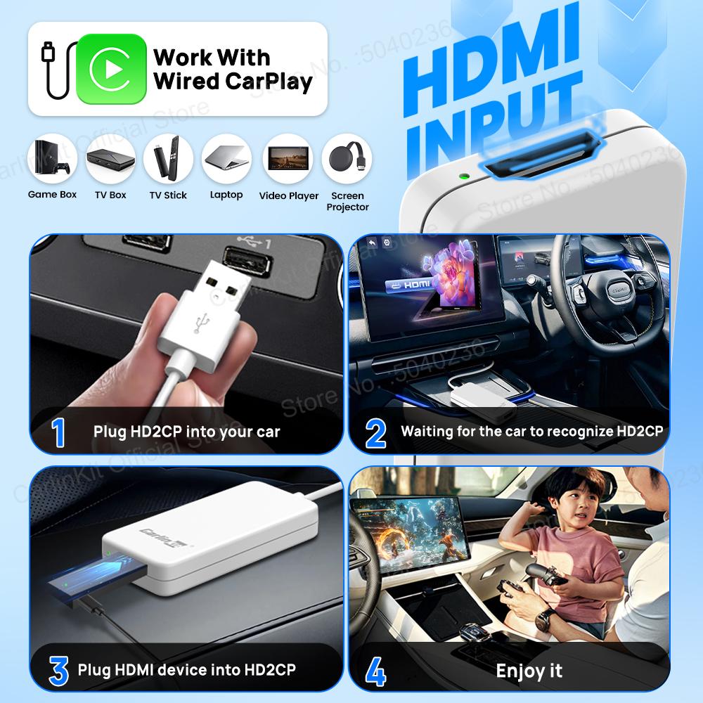 CarlinKit CarPlay HDMI Adapter Video Input USB Dongle Support TV Box Laptop Game Console Screen Mirroring For Wired CarPlay Cars