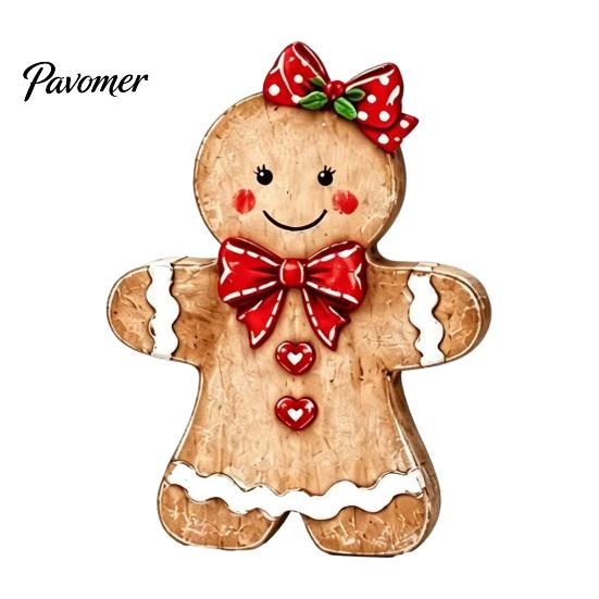 Small Wooden Candy Cane Decor Christmas Gingerbread Man Decor, Rustic Gingerbread, House Figurines, Xmas Cute Lady Figurines Tabletop Ornaments