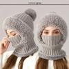 Winter Fleece Lined Knitted Hat with Ear Covers 3 In 1 Winter Hat Scarf Mask Set Windproof Warm Hooded