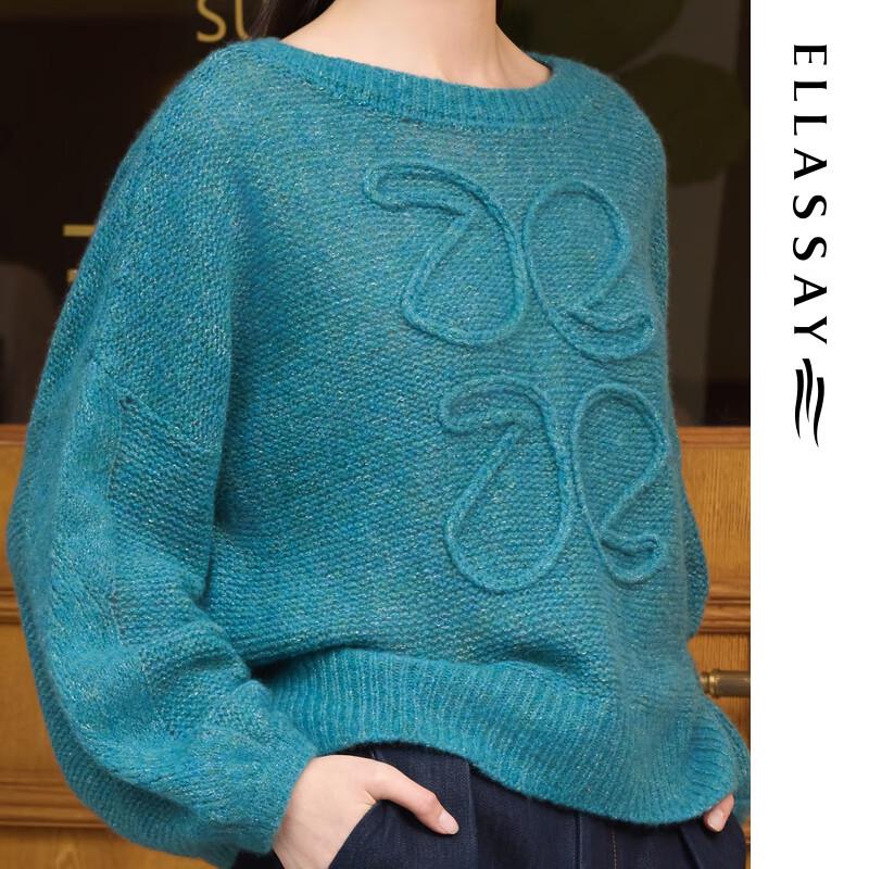 ELLASSAY Women's Merino Wool Round Neck Pullover Sweater