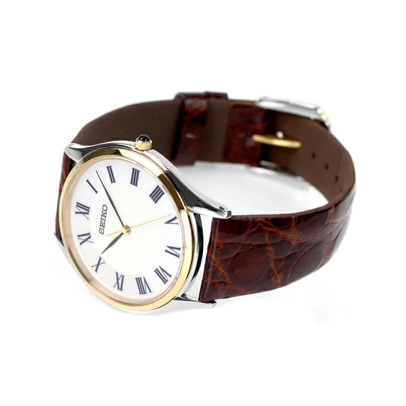 Seiko Серия DOLCE 30 метров водонепроницаемые Кварцевые кожаный ремешок 36 мм мужские часы белый циферблат SACM152
