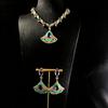 Light Blue Fan Necklace Earrings Gold-plated Heavy Industry European and American Style Temperament Copper Inlaid Zircon Jewelry Set