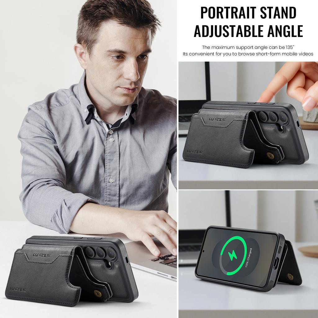 MAGKING K3 Series For Samsung Galaxy S25 Case Compatible with MagSafe Wallet PC+TPU+PU Phone Cover