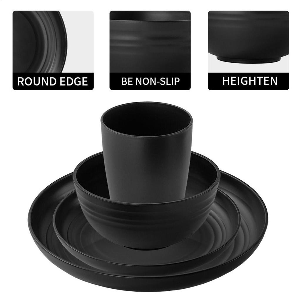 Набор столовой посуды из пшеничной соломы, набор тарелок, чашек и мисок для кемпинга, прочные, штабелируемые столовые приборы, кухонные принадлежности для дома, квартиры, путешествий в помещении