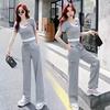New Stitching Fashion Sports Two-Piece Set Embroidered Wide Trouser Leg Slimming Slimming Slimming