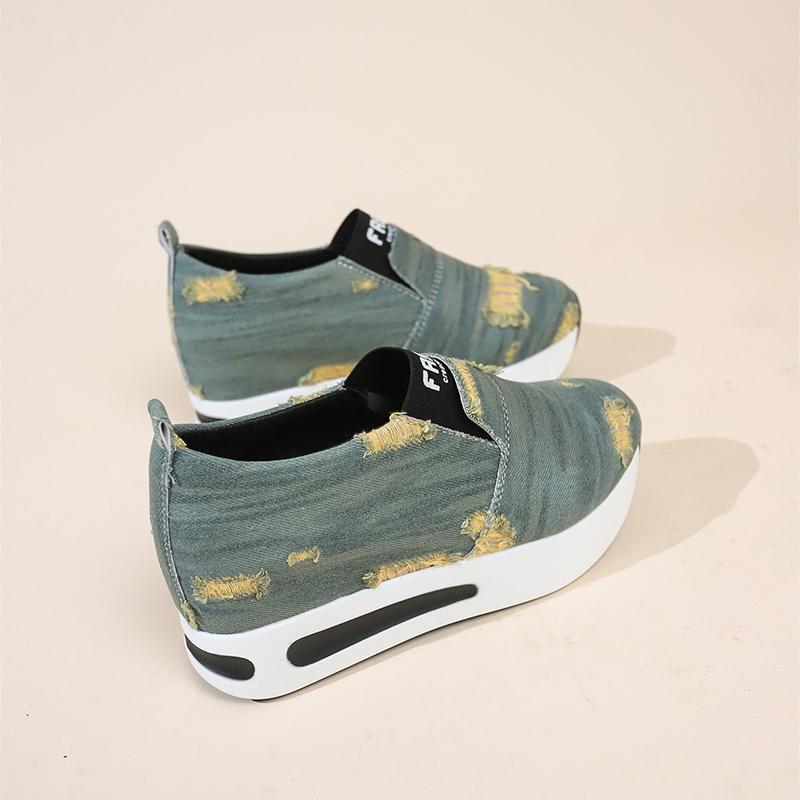 Кроссовки, женская вулканизированная обувь, трендовая обувь на платформе, танкетка для бега, повседневная джинсовая удобная модная одежда для девочек