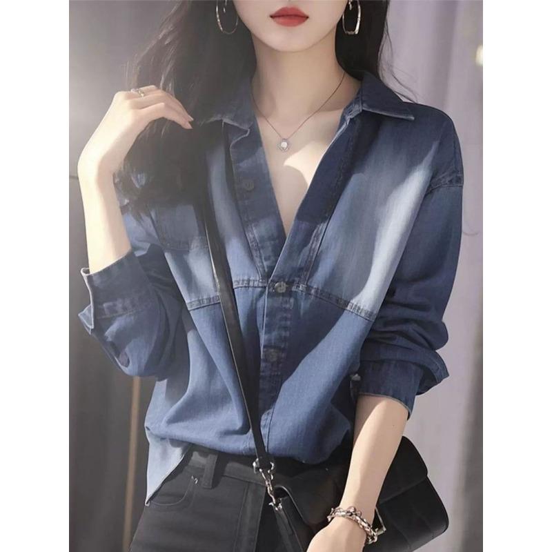 Женские джинсовые топы с длинным рукавом