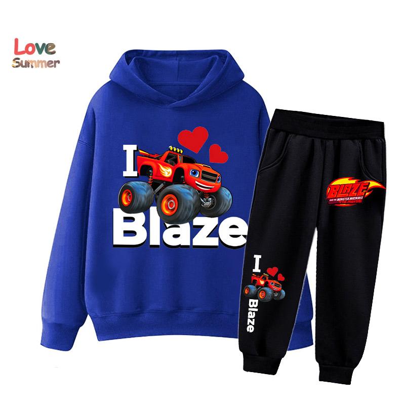 2 шт. Комплект толстовки для мальчиков с автомобильными и монстр-принтами, которые нравятся мальчикам, 2 шт. Спортивный комплект: брюки и толстовка, Идеальный подарок, Повседневный костюм для улицы, Тонкий детский спортивный костюм