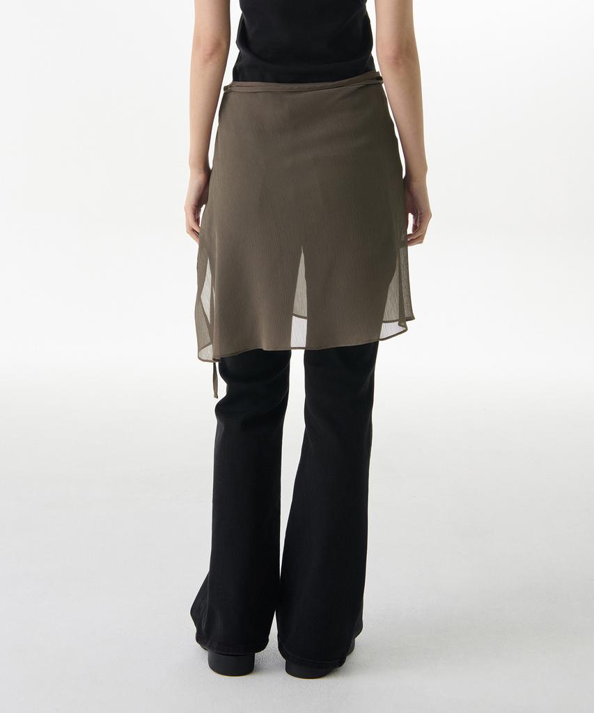 Musinsa Standard Woman Women'S Sheer Crinkle Layered Wrap Skirt_Short [Khaki Brown]