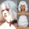 Синтетические белые парики с челкой, короткие волнистые термостойкие парики из волокон для женщин, повседневная одежда