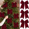 Durable Velvet Bow 2Pcs Christmas Tree Decors Fabric Holiday Wreath Hanging Ornament Decorative Ribbons for Home Festive Garland Wedding Backdrop