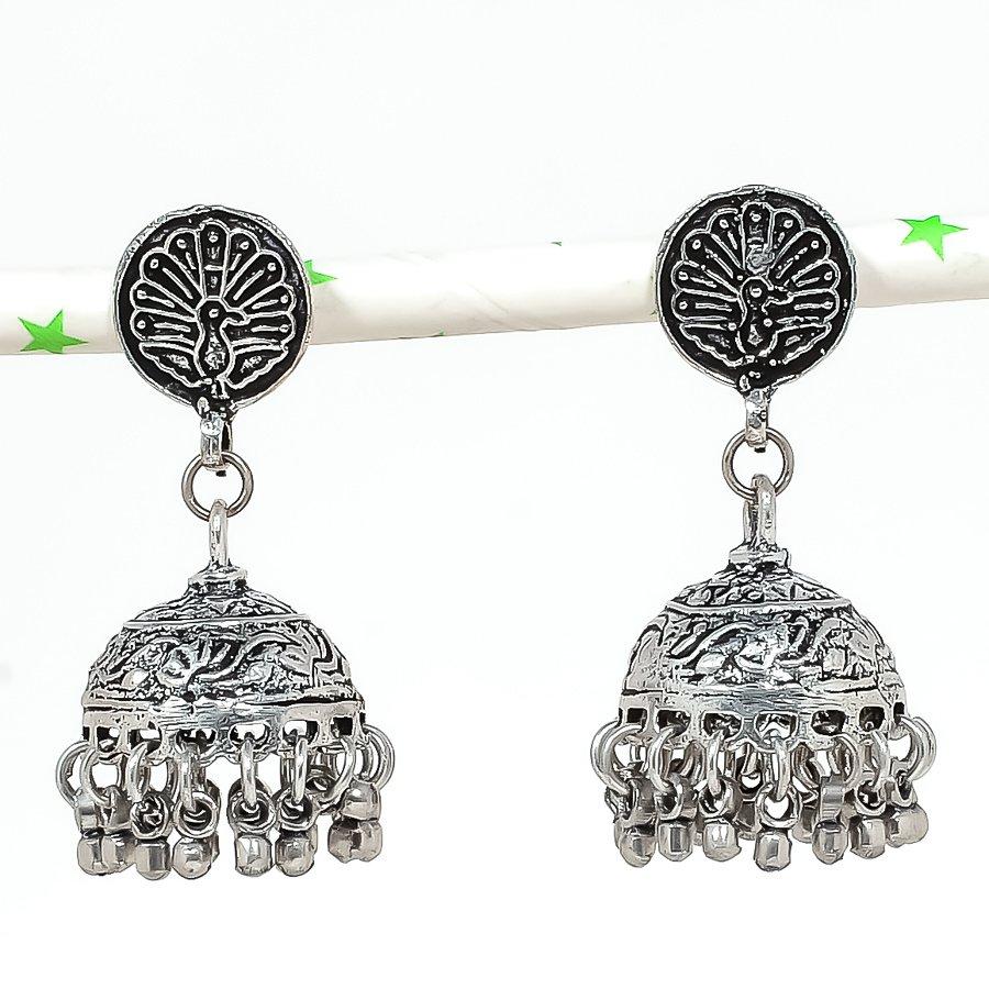 Серьги из серебра с натуральным индийским драгоценным камнем Jhumki Trial Bali 1,85 дюйма n4C67