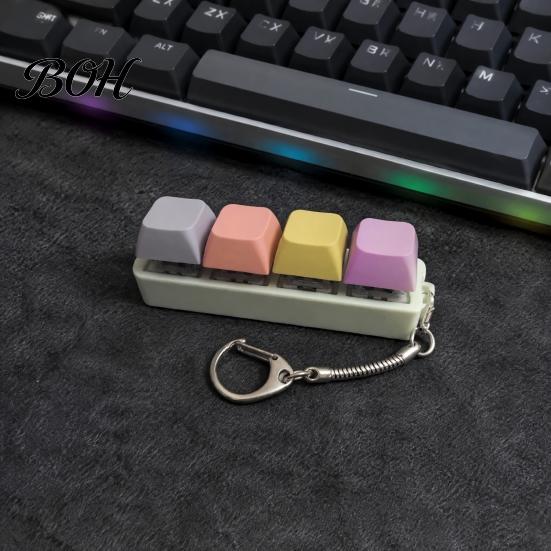 Mini Stress Relief Keychain 3/4-Keys Keyboard Fidget Toy, Push Button Finger Portable Tool Clicker Keychain, Pocket Size Mechanical Toy