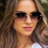 Frameless Sunglasses Female Big Frame Sunglasses Fashion Creative Design Sunglasses Cut Edge Gradient Mirror