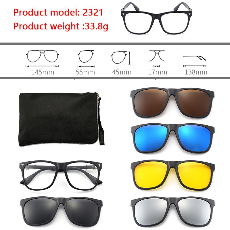 6 In 1 Polarized Sunglasses Men Women Magnetic Clip On Glasses  Optical Prescription Eyeglass Frames Magnet Clips