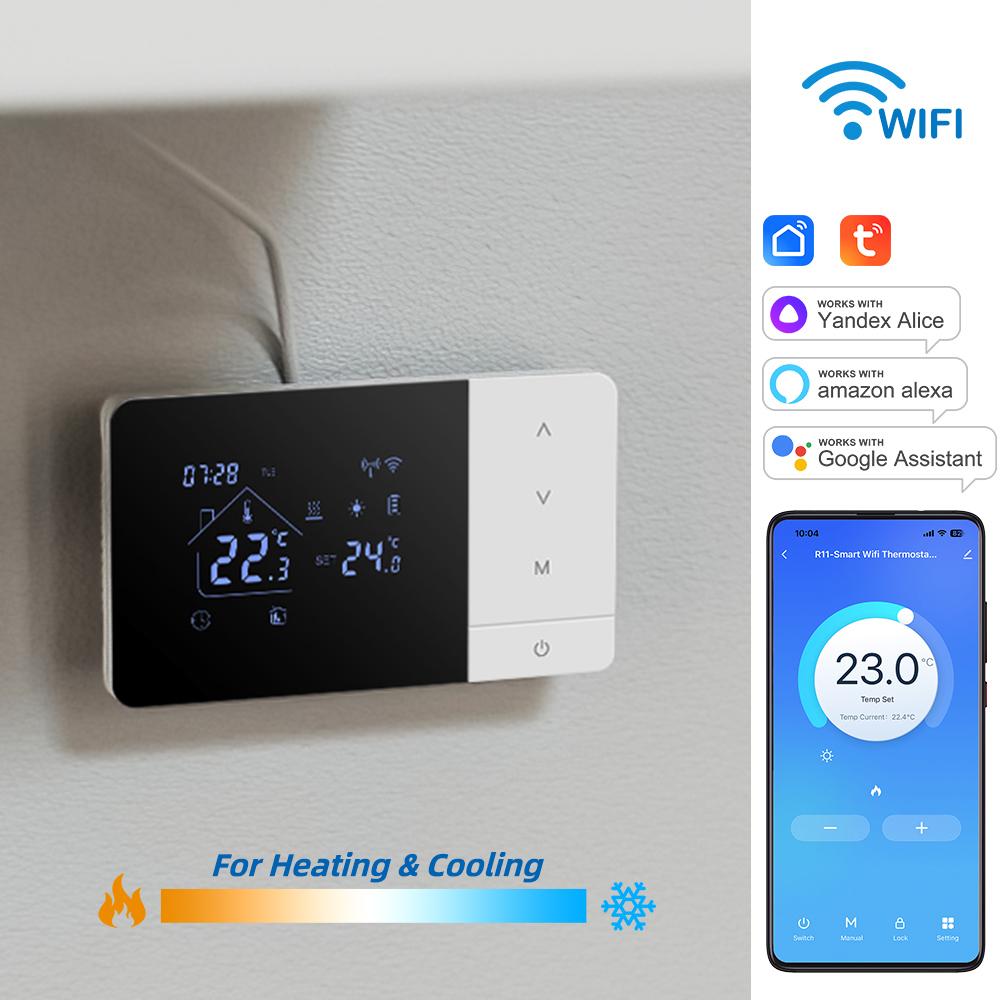 Умный WiFi термостат для газового котла Отопление Охлаждение Питание от батареи USB Работает с Alexa Google Home Ежедневное программирование Интеллектуальное энергосбережение