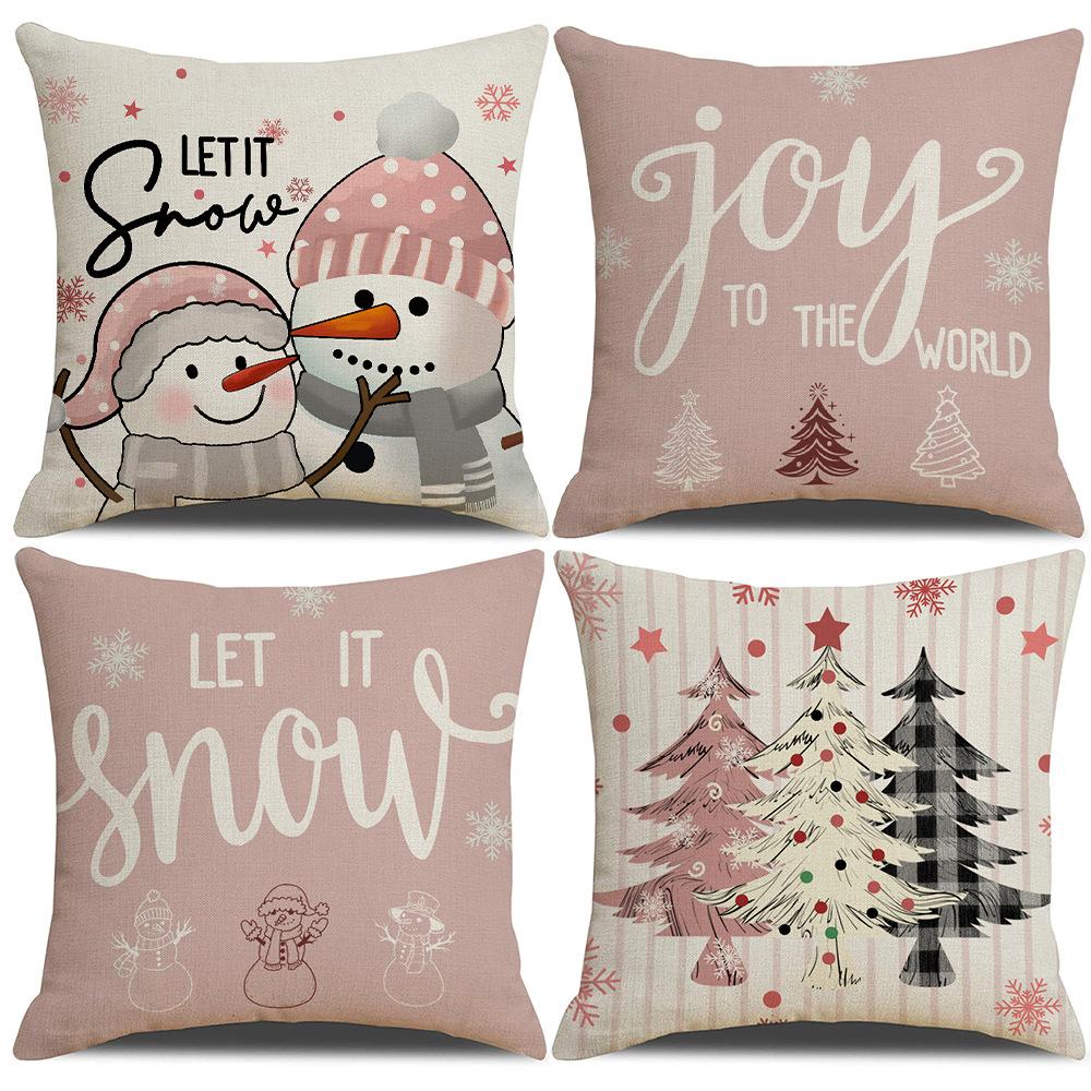 Cartoon Pink Christmas Pillowcase Party Carnival Cushion Sofa Pillow Linen Pillowcase