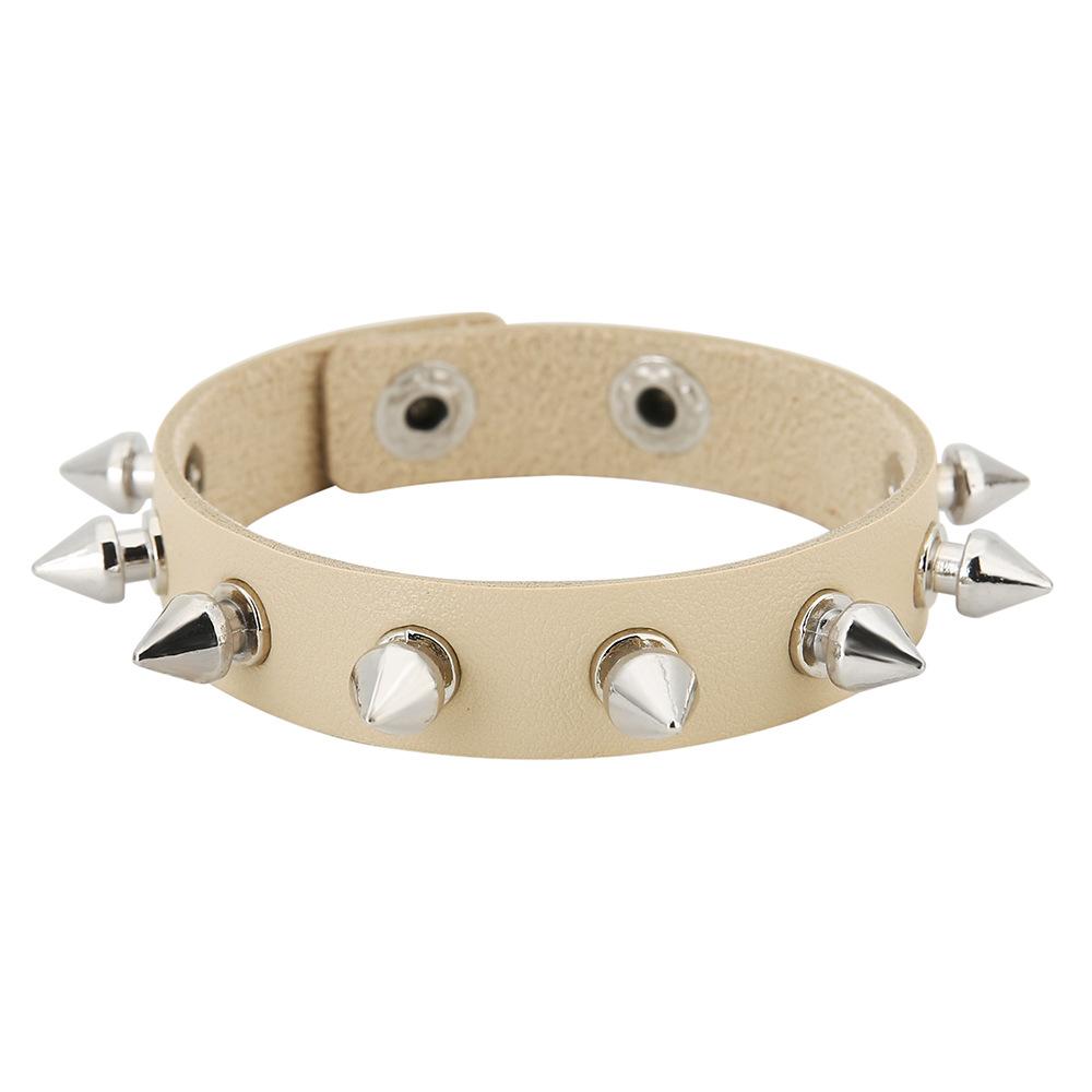 Punk Spike Cone Rivet PU Leather Bracelet, Adjustable Snap Button Gothic Rock Wrist Cuff Unisex Couple Jewelry