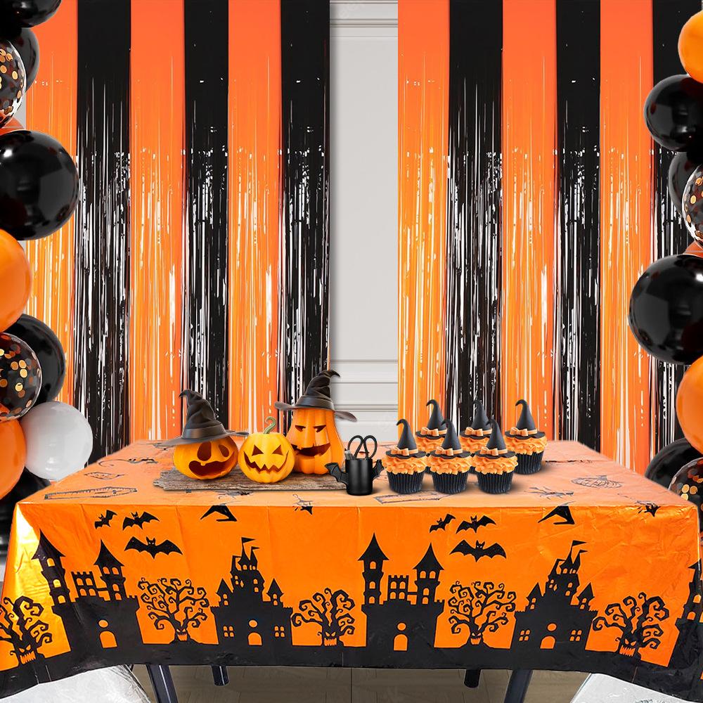 Orange Black Horror Ghost Table Cover Happy Halloween Tablecloth for Trick or Treat Theme Home Decoration Party Suppiles