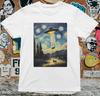 UFO Abduction T Shirt Starry Night Style Alien Cow Beam Funny Van Gogh Mashup