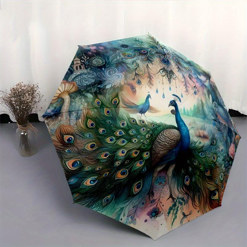 1pc Enchanted Peacock Garden Automatic, Cute Cartoon Pattern, Portable Outdoor Umbrella, Perfect, Holiday Gift for Disney fans.N040