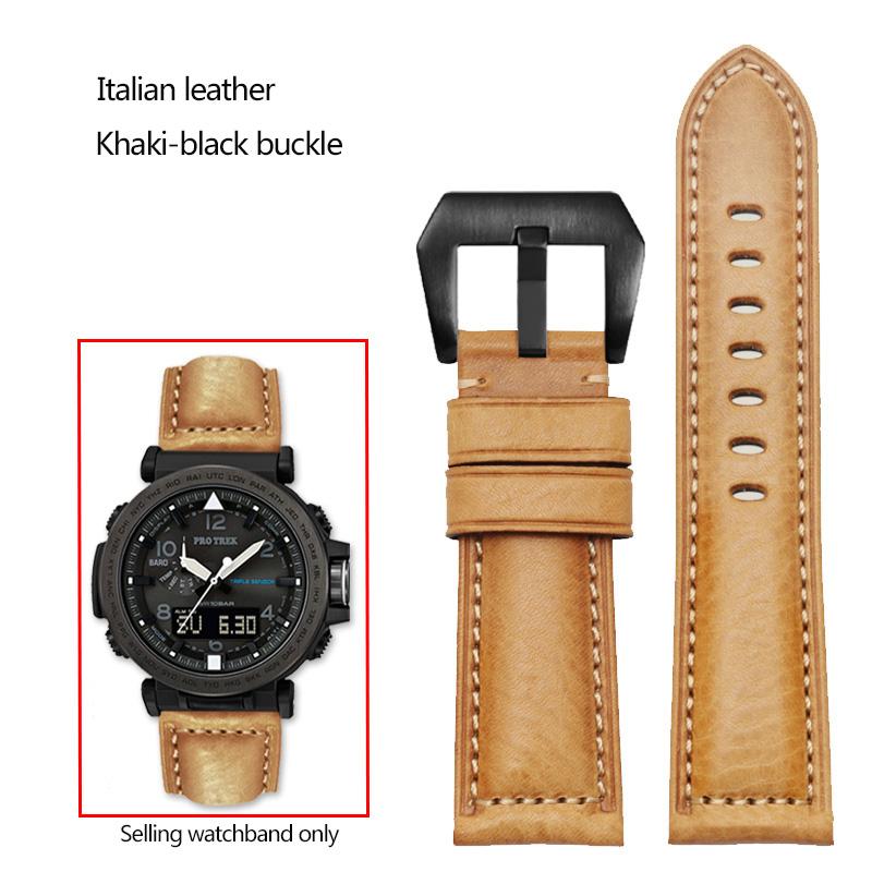 24mm Cowhide Frosted Italian Leather Watchband for Casio PROTREK Series PRG-600/PRG-650/PRW-6600 Outdoor Sports Bracelet Strap