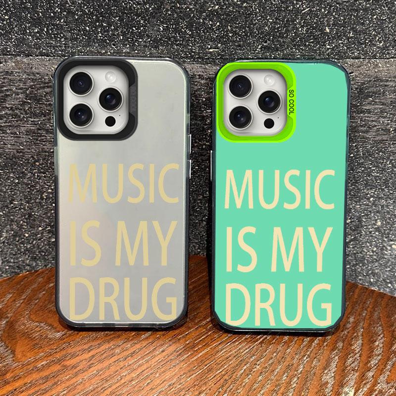 Черный чехол для телефона с принтом MUSIC IS MY DRUG Luck для iPhone 16 Pro Max 15 14 13 12 11 XS 8 7 Plus SE 2022 Ударопрочный задний чехол из ТПУ