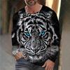 Design Trendy Men's Animal 3D Digital Printed Men's Round Neck Long Sleeved T-shirt Casual American T-shirt