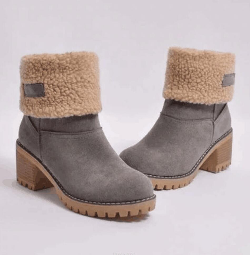 Fashion Autumn Winter retro Keep Warm Fur Women Snow Boots Fashion Slip On Shoes Square High Heel Shoes Ladies Classic Plus Size 43 Boot