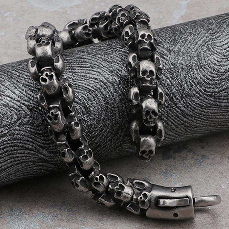 Мужской браслет-цепочка из матовой нержавеющей стали шириной 12 мм с черепом, мужской браслет-цепочка в стиле панк-рок, готический браслет со скелетом, мужской браслет для мальчиков